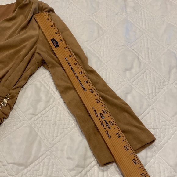 Kay Unger Tan Micro Suede Midi Dress- Faux wrap with decorative side zipper - Picture 10 of 15